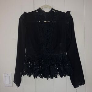 Ethereal Sheer Lace Stitched Black Peplum Top